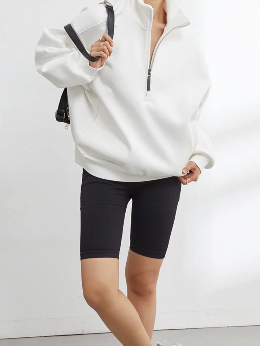 Commense White Half-Zip Pullover Hoodie